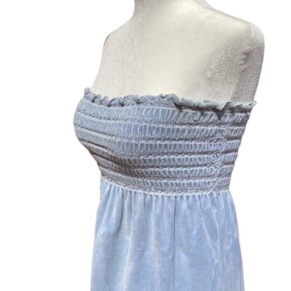 Baby Blue Smocked Juicy Couture Velour Strapless Mini Dress Ruched Top